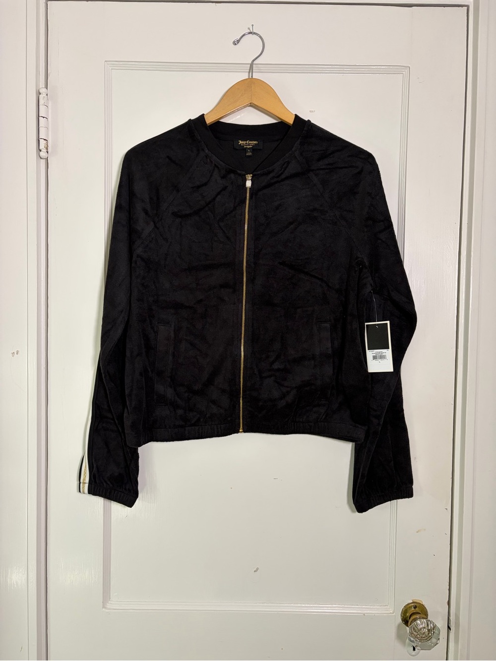 NWT Juicy Couture Black Label Microterry Racer Stripe Jacket L